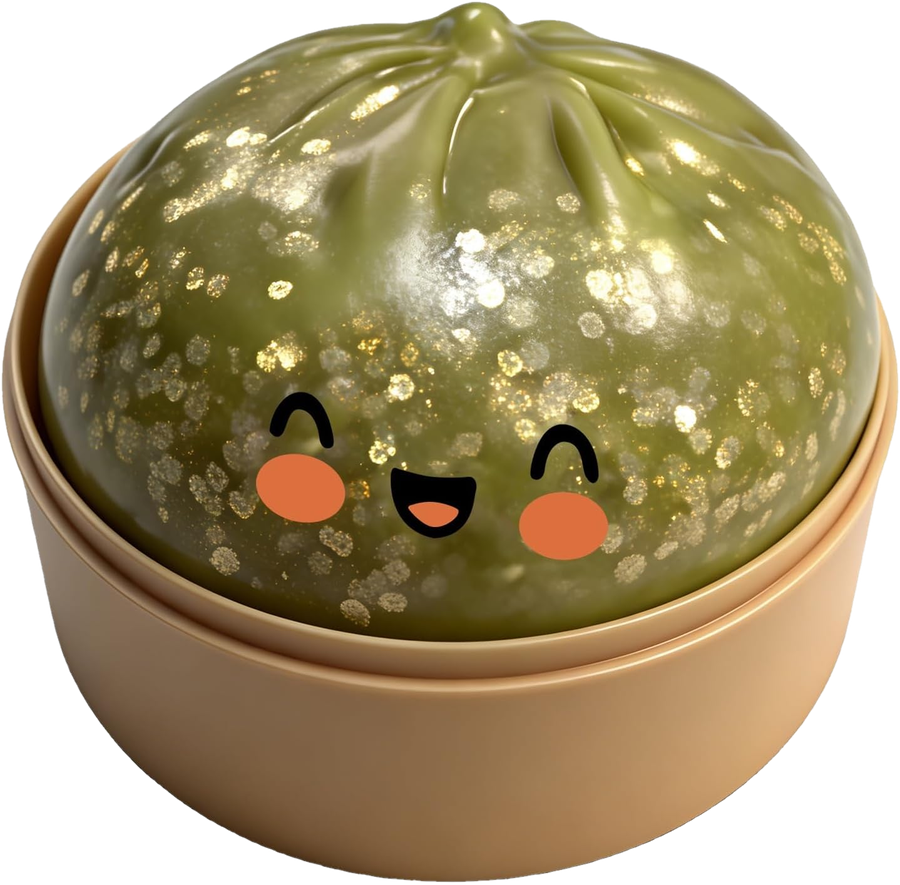 Bao squishy matcha pailleté, ancre sensorielle