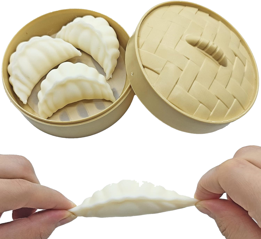 Gyozas squishy réalistes en panier vapeur et leur étirement slow-rise