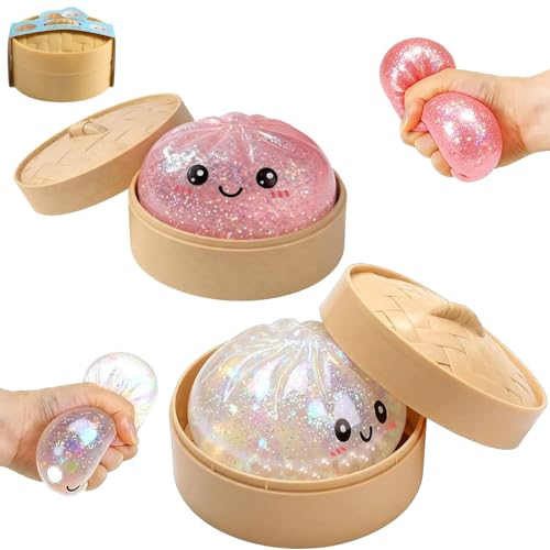 Duo Dumplings Squishy Pailletés avec Panier Vapeur