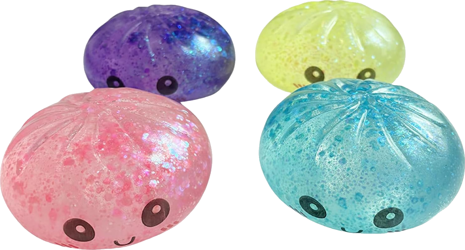 Bao Squishy Glitter avec Visage — Forme Ravioli