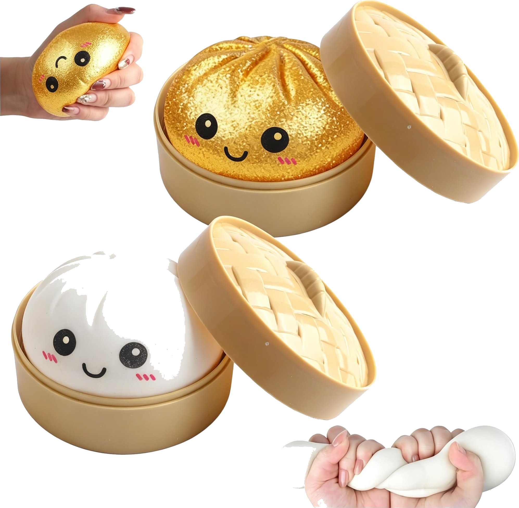 Duo Bao Géant Paillettes Doré+Blanc avec Cuiseur Vapeur