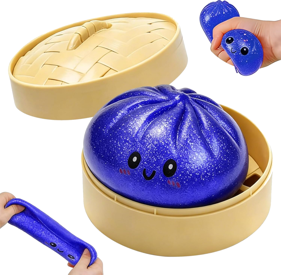 Bao Squishy Bleu Paillettes avec Panier Vapeur 9,5 cm